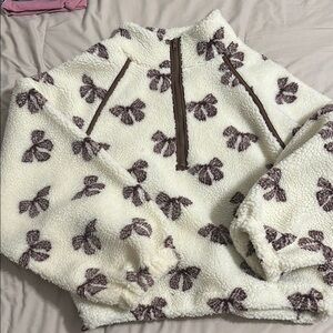 TALULAH Cream and Brown Bow Fleece Pullover